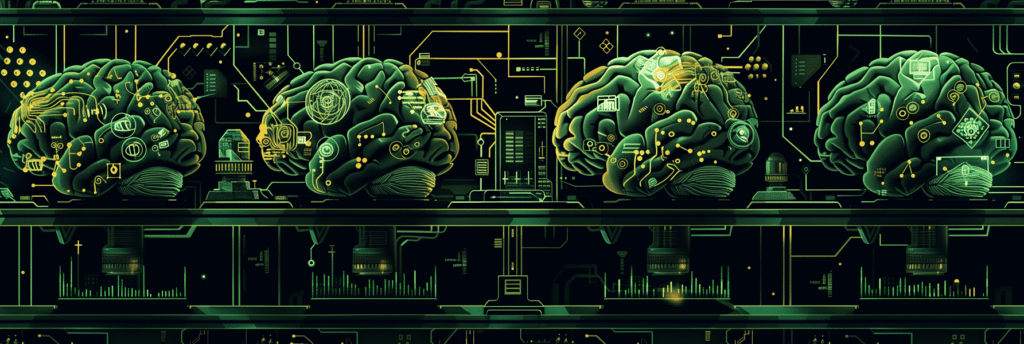 Illustration of a number of AI brains