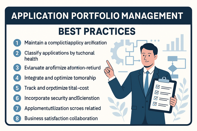 Application portfolio management best practices, followed by a list of some of the best practices that appear in the post.