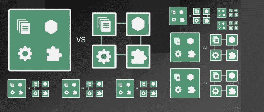Illustration of monoliths vs microservices