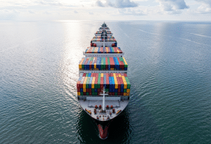 Containers stacked in a ship