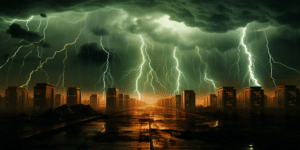 Thunder and lightning on a cityscape