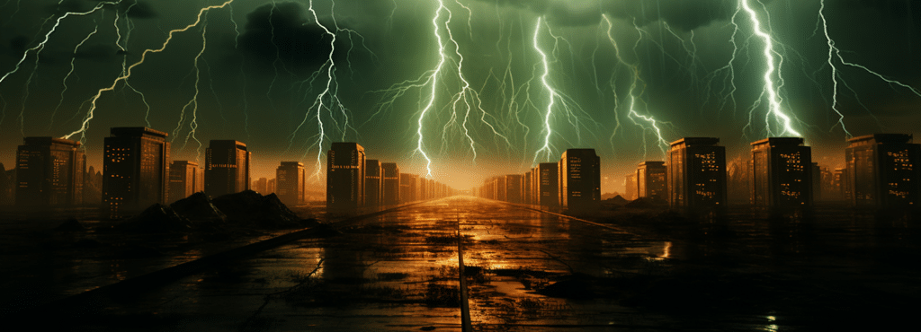 Thunder and lightning on a cityscape