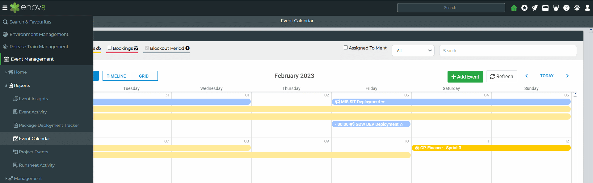 Enov8 Environment Calendar
