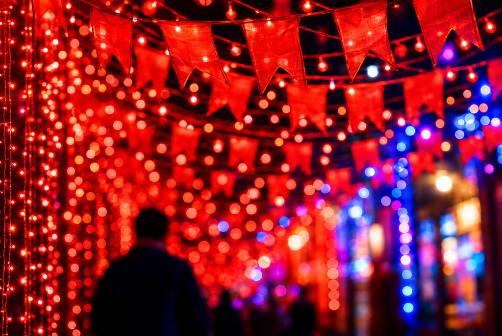 Photograph of red flags in a carnival