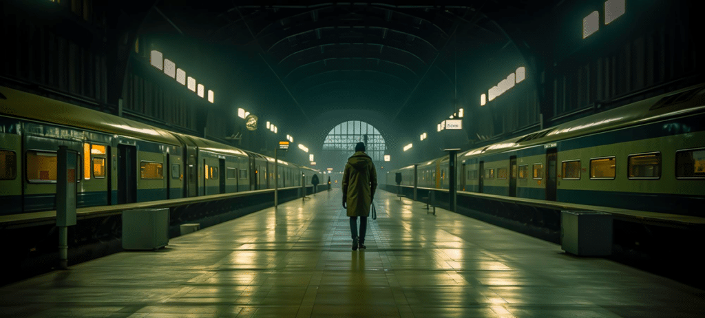 Person walking on a train station