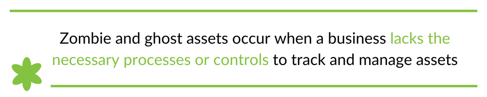 Zombie and ghost assets occur when a business lacks the necessary processes or controls to track and manage assets