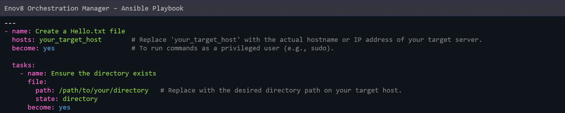 Enov8 Ansible Playbook
