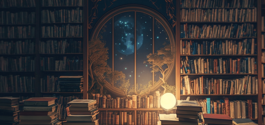 Digital illustration of a library