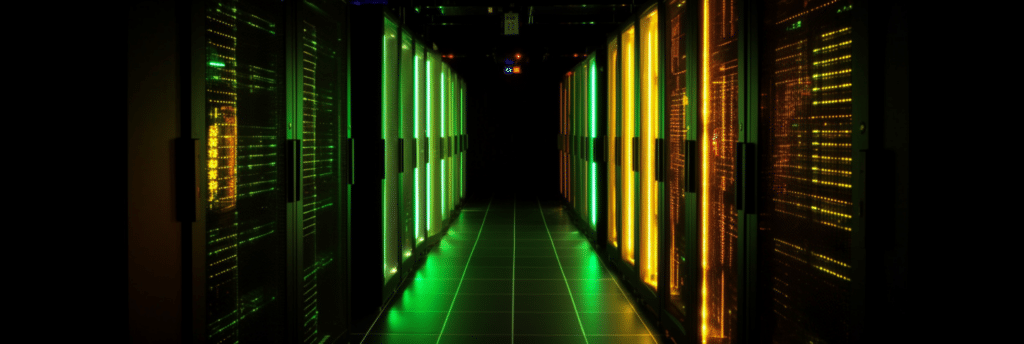 Server racks in a data center representing IT and test environment infrastructure management.