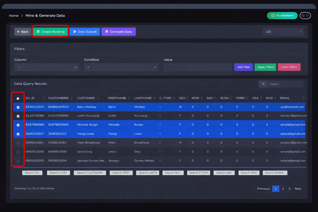 Test Data Reservations