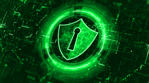 Futuristic data protection shield over digital network to represent MySQL data masking