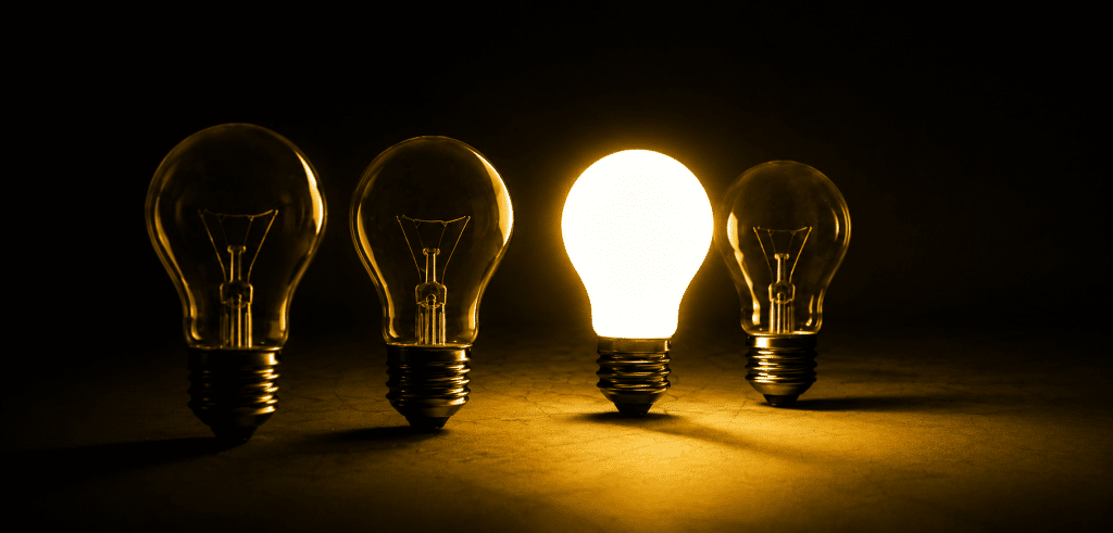A row of light bulbs to represent the people, process, product framework.