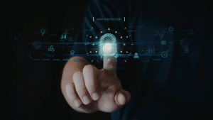 Photo of a hand pressing a lock to represent data protection in postgres data masking