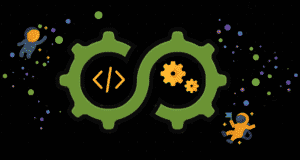 Illustration of interconnected gears and code symbols representing environment resilience and SRE