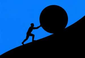 Illustration of a person rolling a ball uphill to represent the post title top test data challenges