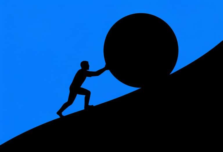Illustration of a person rolling a ball uphill to represent the post title top test data challenges