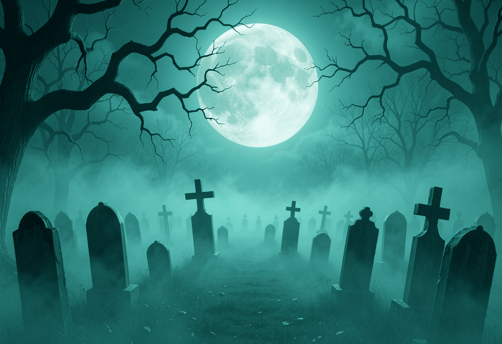 Night image of a graveyard to pair with the post zombie (ghost) assets and how to stop them
