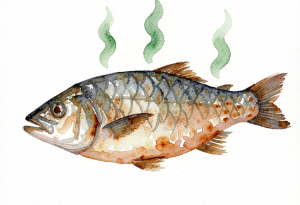 illustration of a smelly fish to represent smelly it environments