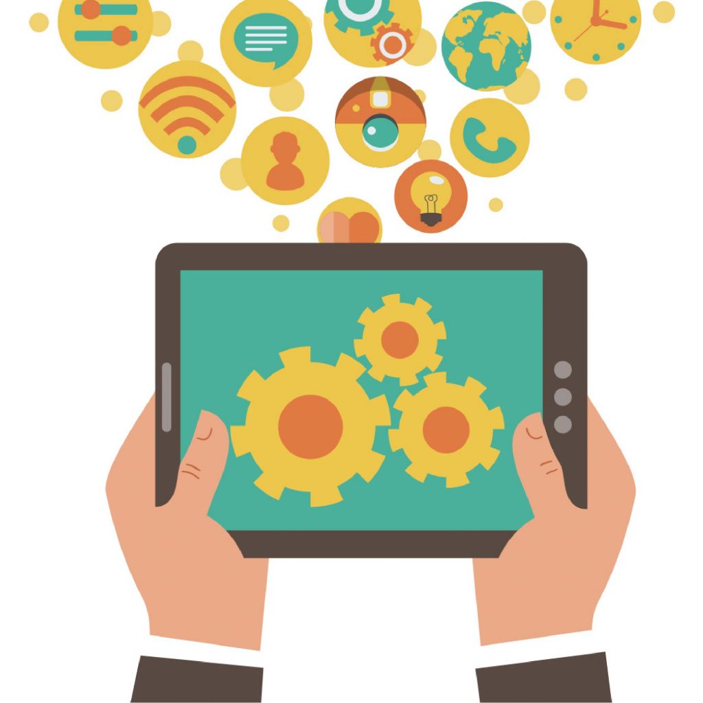 illustration of gears on a tablet, representing automation
