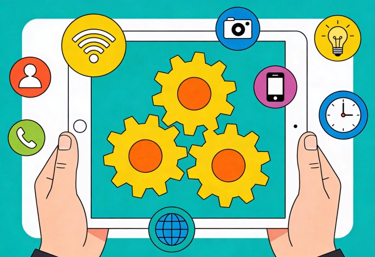 illustration of gears on a tablet, representing automation